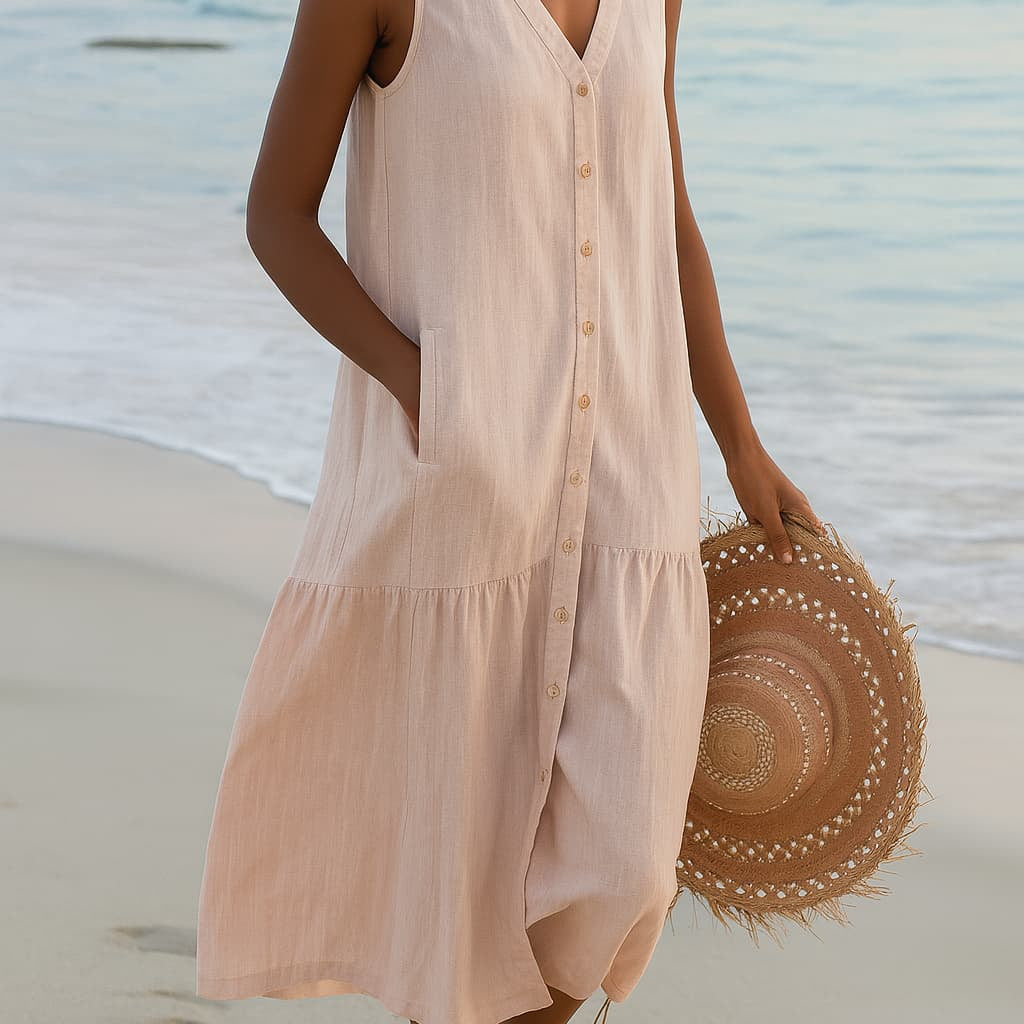 Vestido Midi para Mujeres | Ligero y Cómodo | Lino | Esencial de Verano