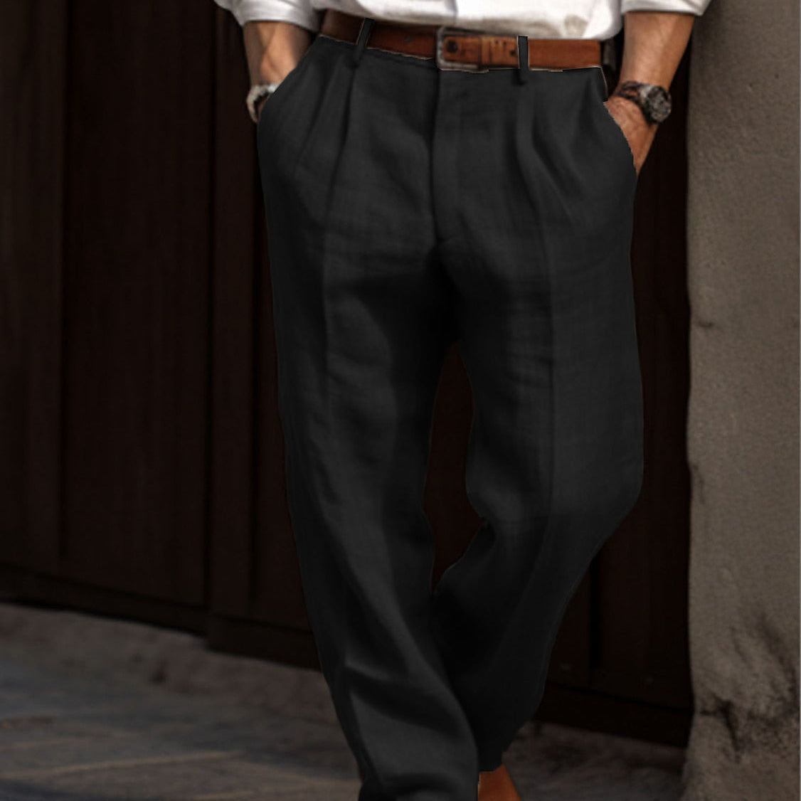 Pantalones de lino de pierna ancha cómodos para hombres