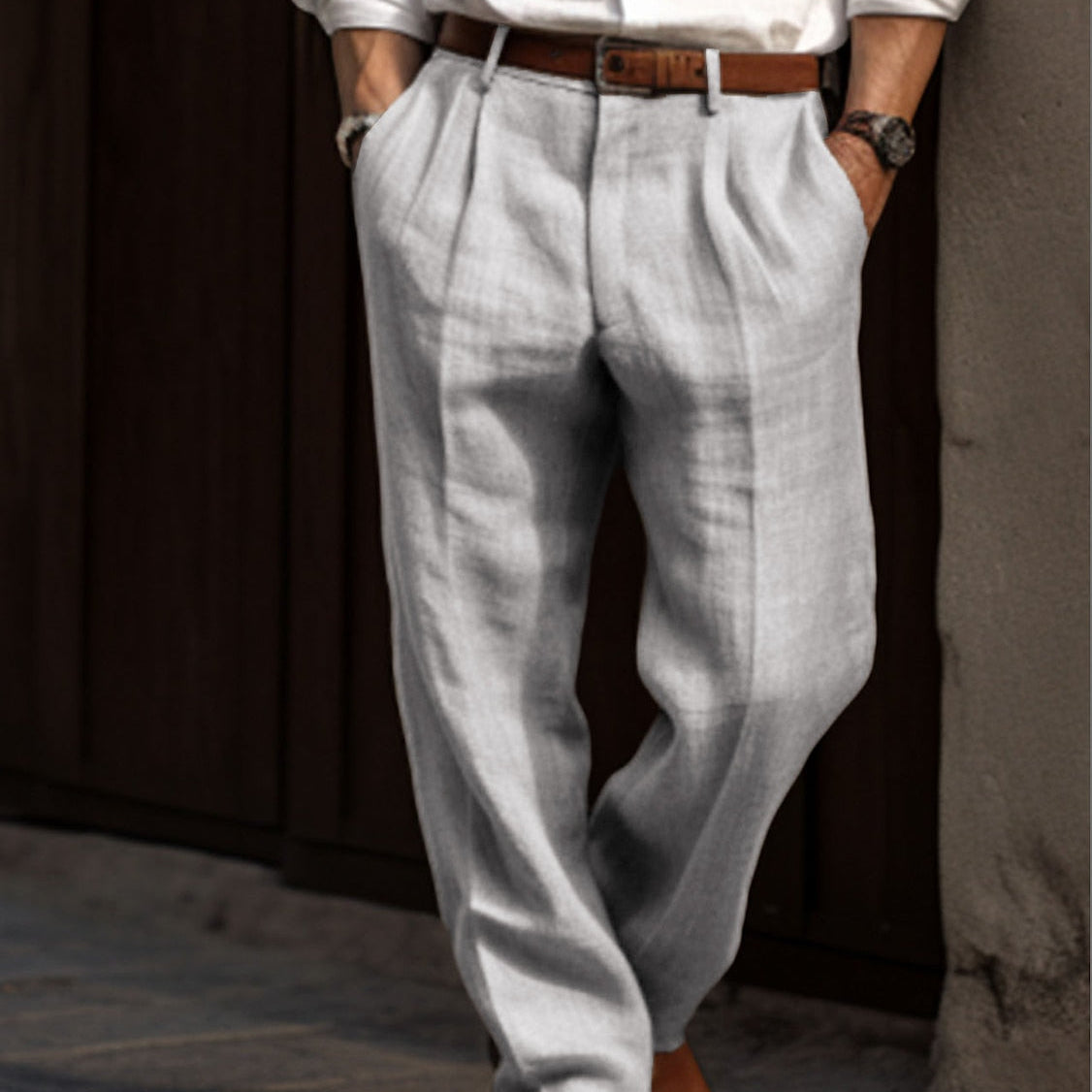 Pantalones de lino de pierna ancha cómodos para hombres