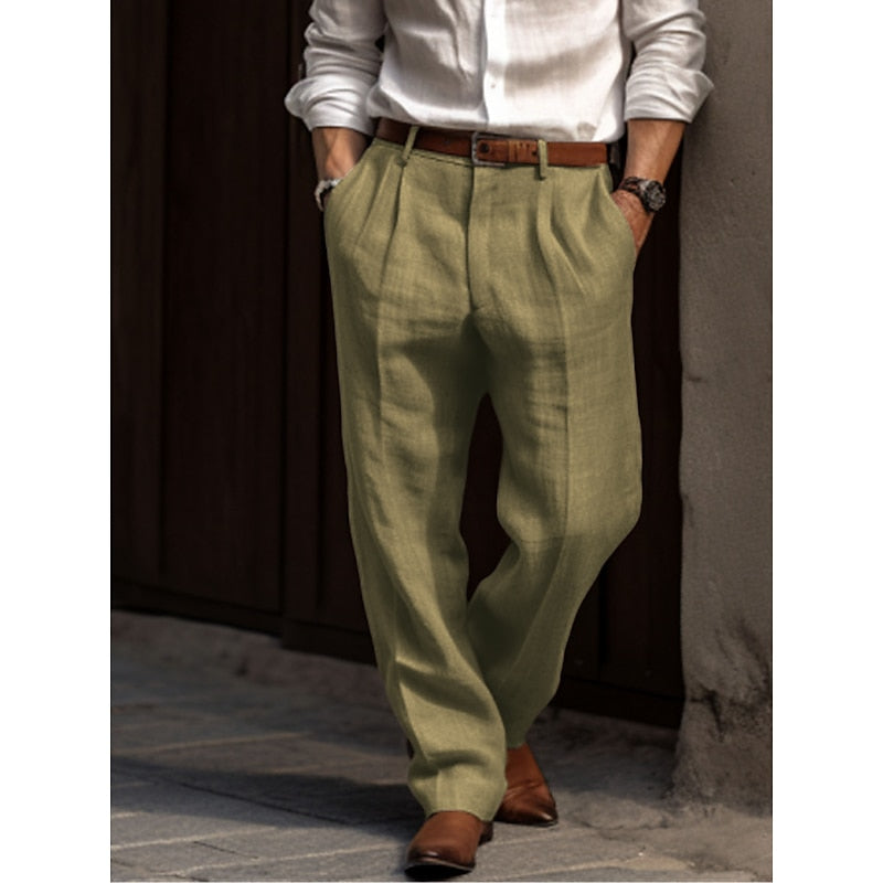 Pantalones de lino de pierna ancha cómodos para hombres