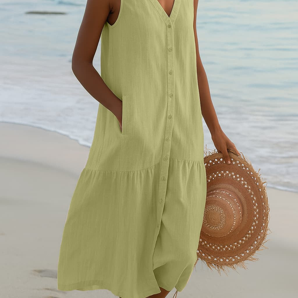 Vestido Midi para Mujeres | Ligero y Cómodo | Lino | Esencial de Verano