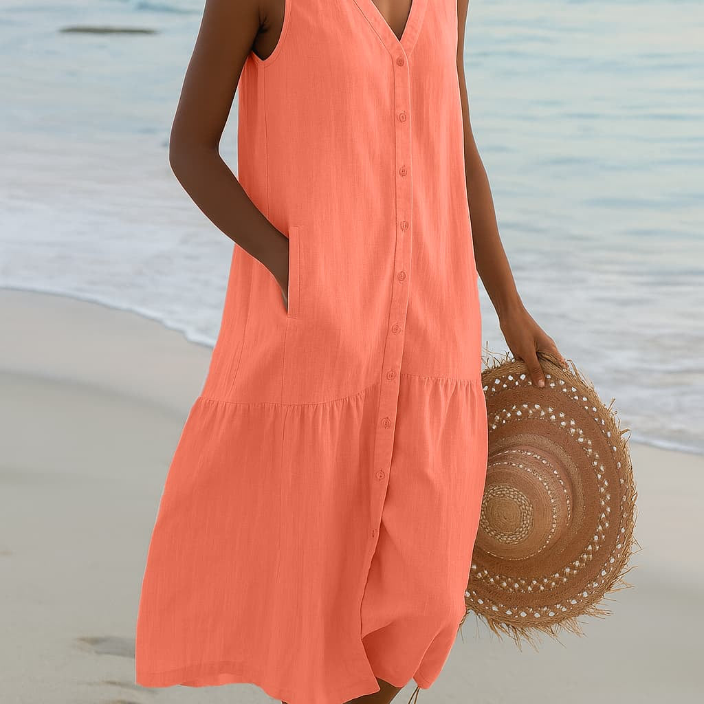 Vestido Midi para Mujeres | Ligero y Cómodo | Lino | Esencial de Verano