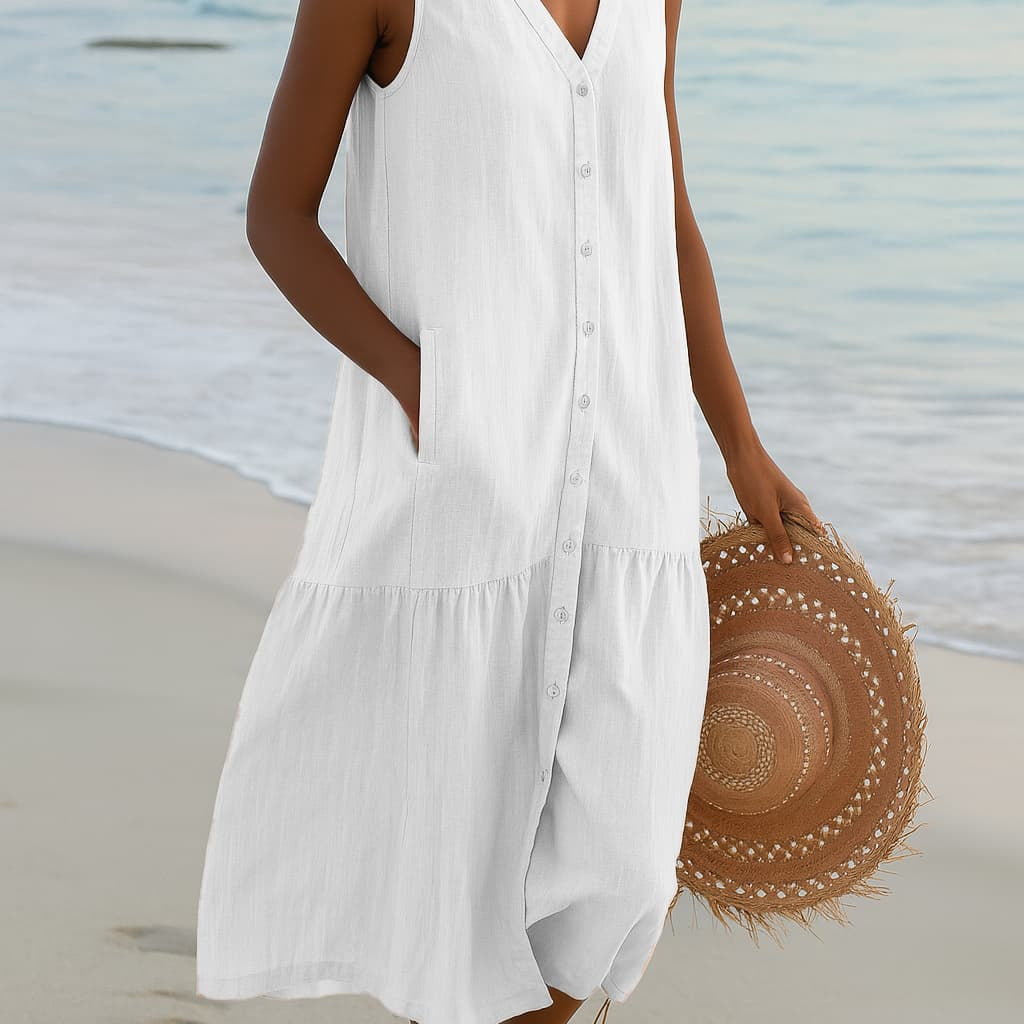 Vestido Midi para Mujeres | Ligero y Cómodo | Lino | Esencial de Verano