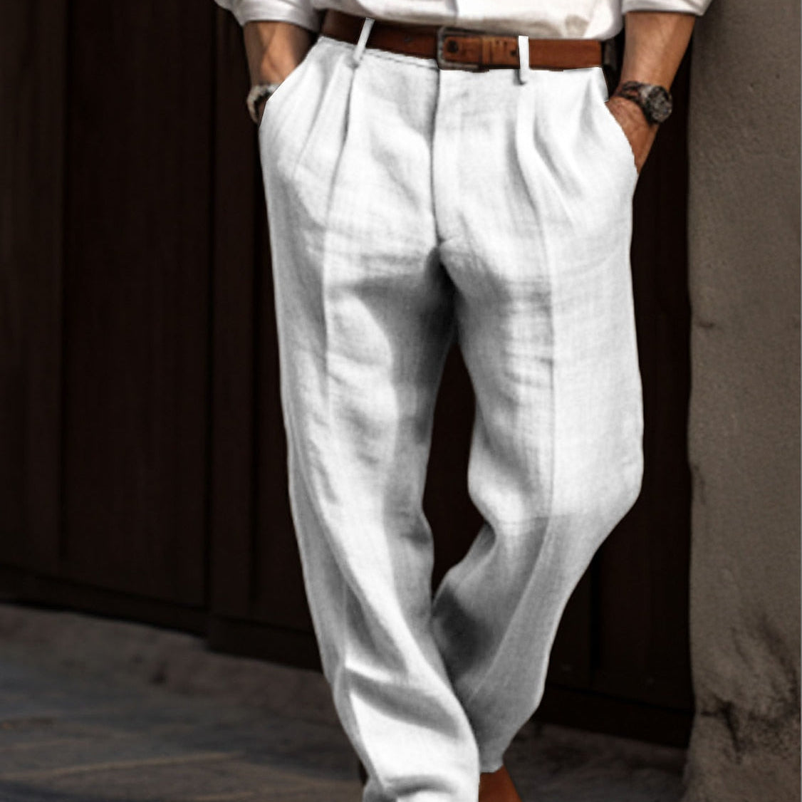 Pantalones de lino de pierna ancha cómodos para hombres